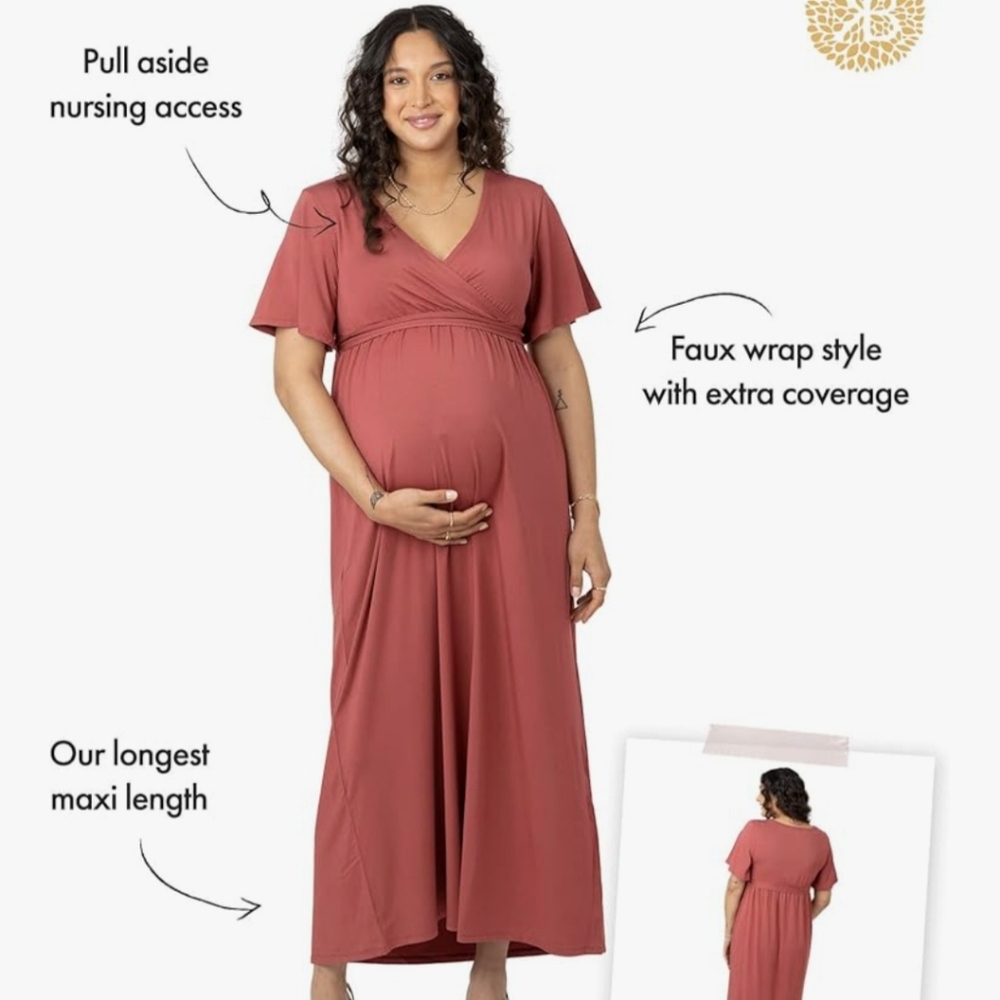 NEW Maternity Faux Wrap Maxi Dress, Terracotta